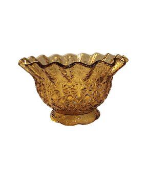 Vintage LE Smith Amber Daisy & Button Bowl with Ruffled Edge